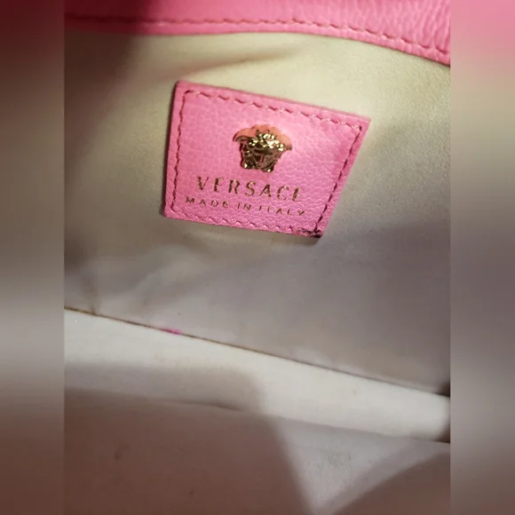 Versace Grained Calfskin Palazzo Chain Bag Crossbody Shoulder Pink Barbie - Picture 16 of 17